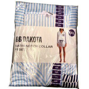 BB Dakota Satin Notch Collar PJ Set XXL Blue & White Striped Lounge Wear